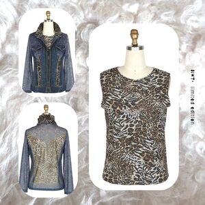 🌀🏷️🆕🎉 leopard print navy blue mesh jacket with leopard print tank top